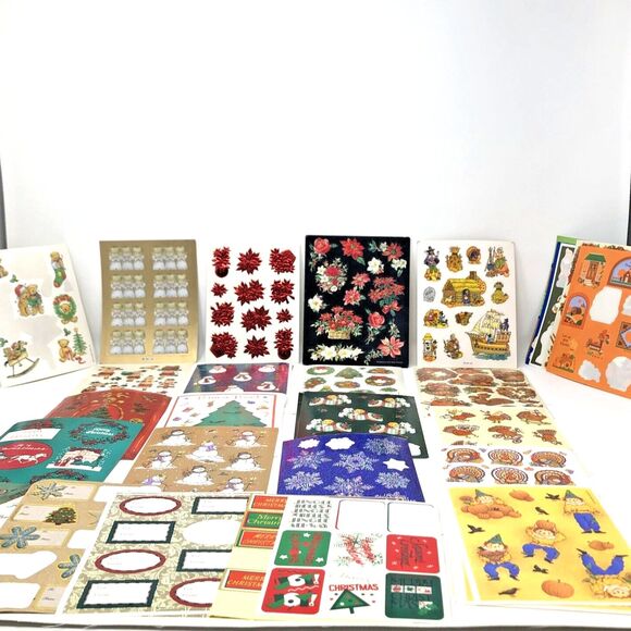 VTG Lot 80s 90s Hallmark Amer. Greet. Stickers Christmas Thanksgiving 50+ Sheets - Picture 1 of 12